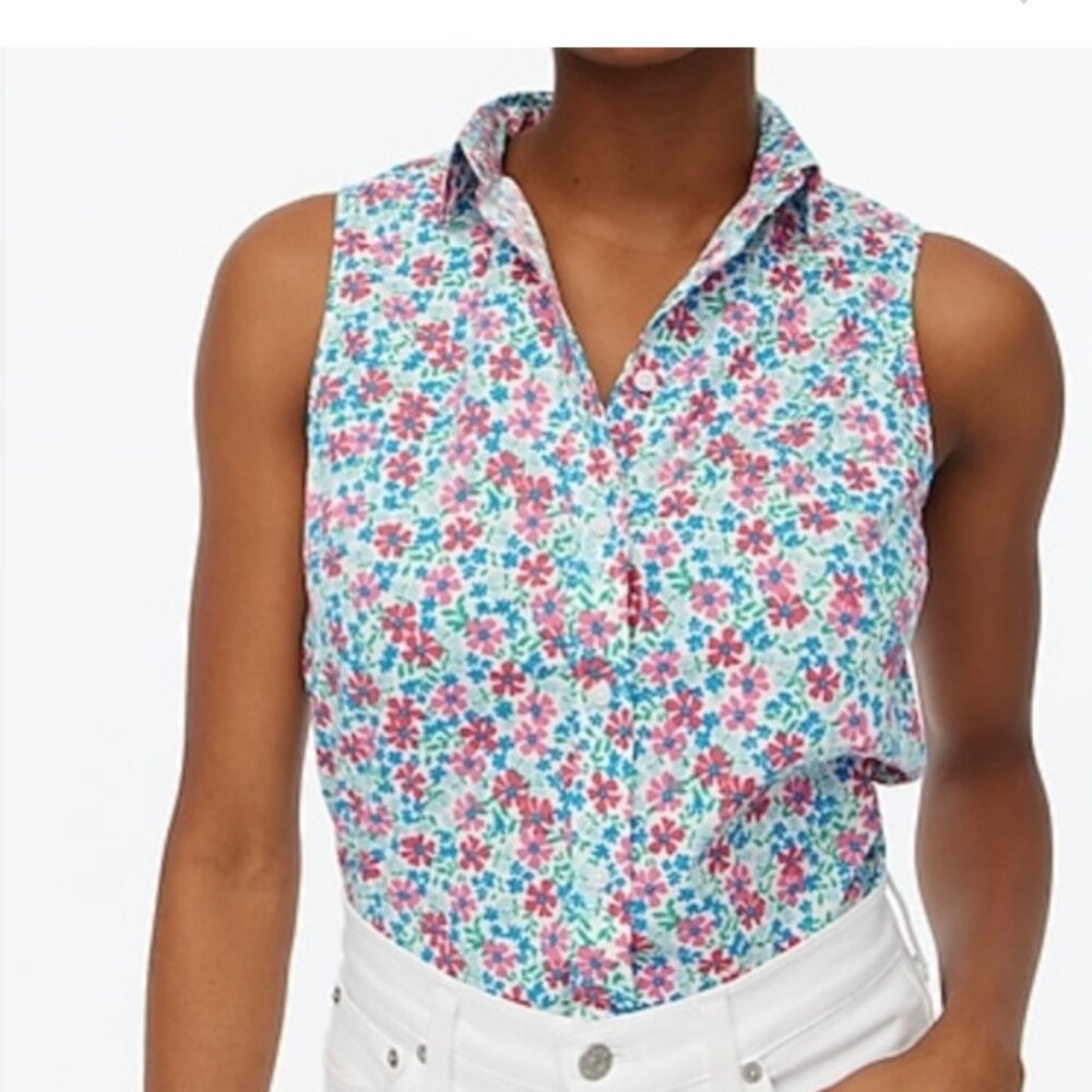 🌸 J.Crew Factory Sleeveless Cotton Poplin Shirt Signature‎ Fit - New 🌸